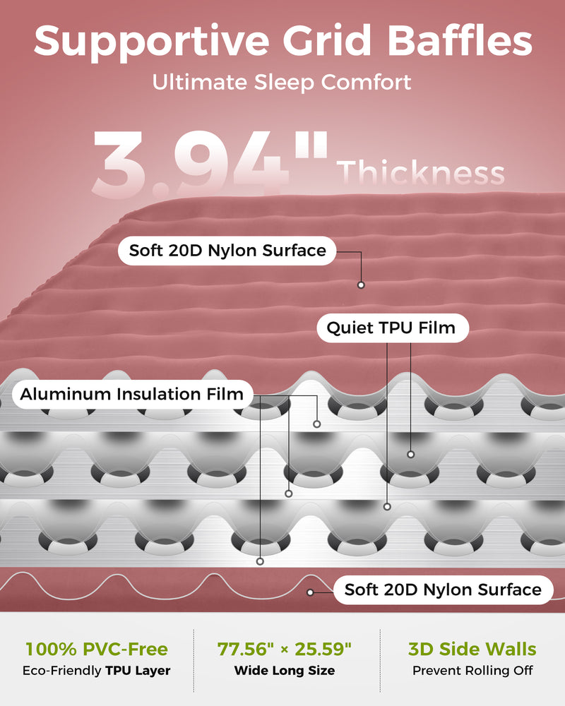 Load image into Gallery viewer, ATEPA Ultralight Insulated Inflatable Sleeping Pad R Value 6.6 Pink