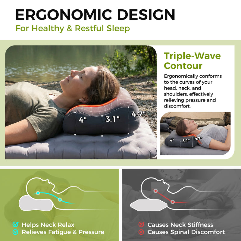 Laden Sie das Bild in Galerie -Viewer, ATEPA Flex 10 Inflatable Camping Pillow, Hybrid Foam-Air Backpacking Pillow with ERGONOMIC DESIGN For Healthy & Restful Sleep