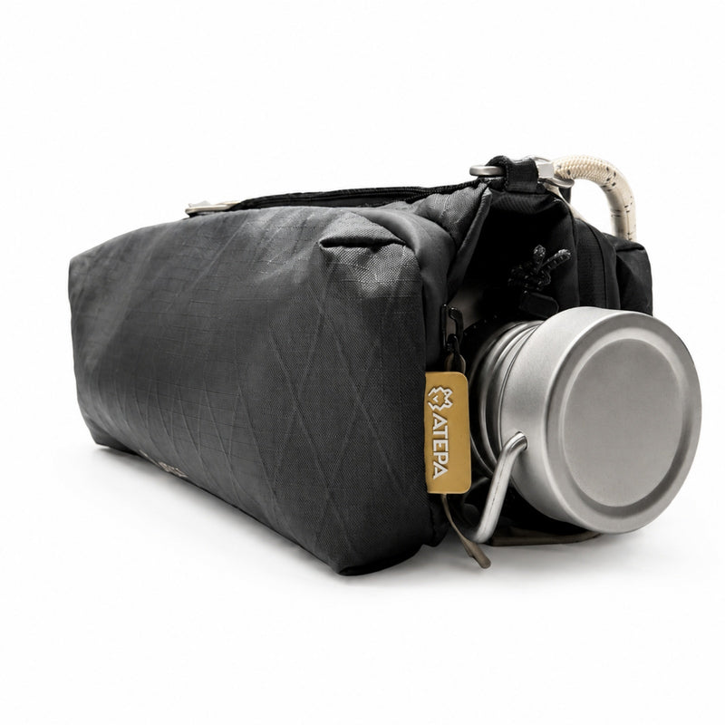Laden Sie das Bild in Galerie -Viewer, ATEPA Rugged Mini Trail Sling Bag, 210D Ripstop Nylon Crossbody Pouch with Rope Strap, Dual Compartments & Bungee Storage Obsidian Black