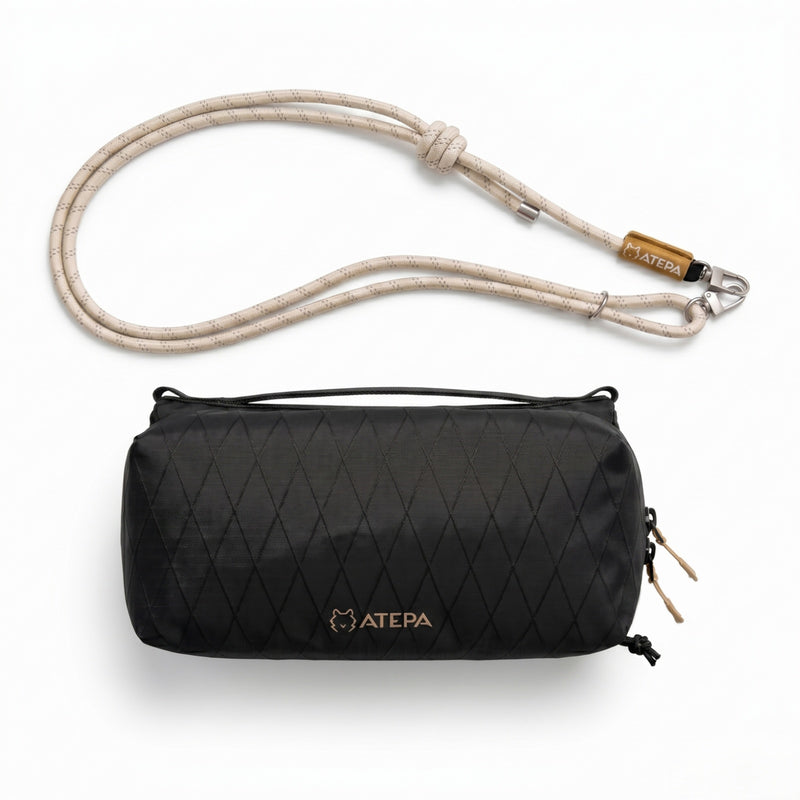 Laden Sie das Bild in Galerie -Viewer, ATEPA Rugged Mini Trail Sling Bag, 210D Ripstop Nylon Crossbody Pouch with Rope Strap, Dual Compartments & Bungee Storage Obsidian Black