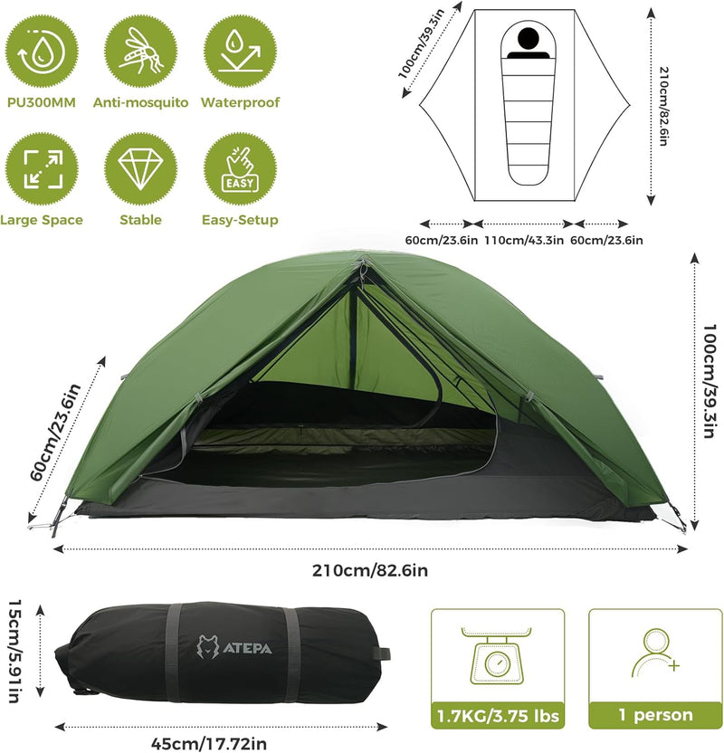 Load image into Gallery viewer, ATEPA_1-Person_Ultralight_Backpacking_Tent0