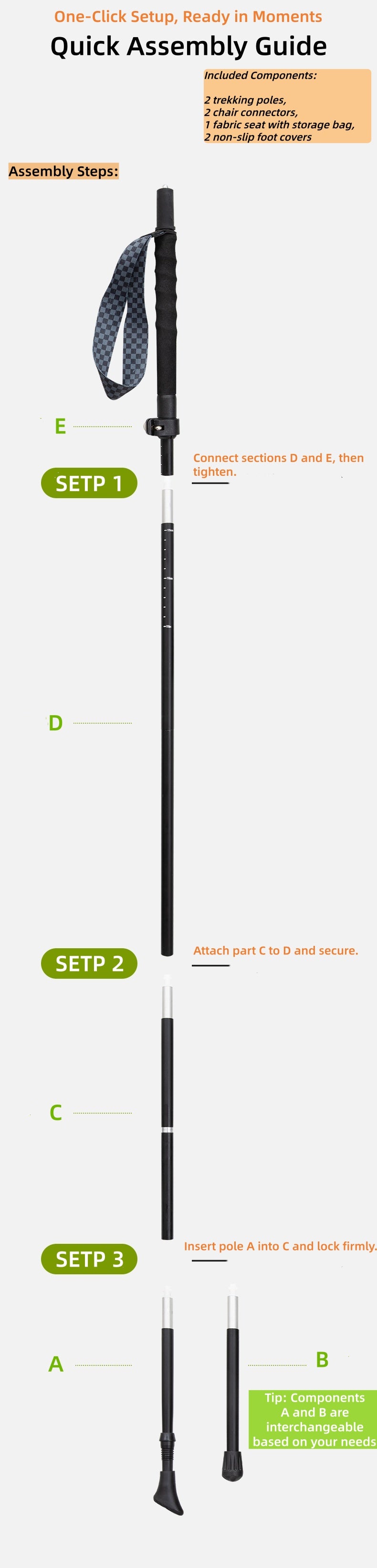 Load image into Gallery viewer, ATEPA 2-in-1 Trekking Pole Chair – Ultralight Convertible Hiking Seat System Quick Assembly Guide