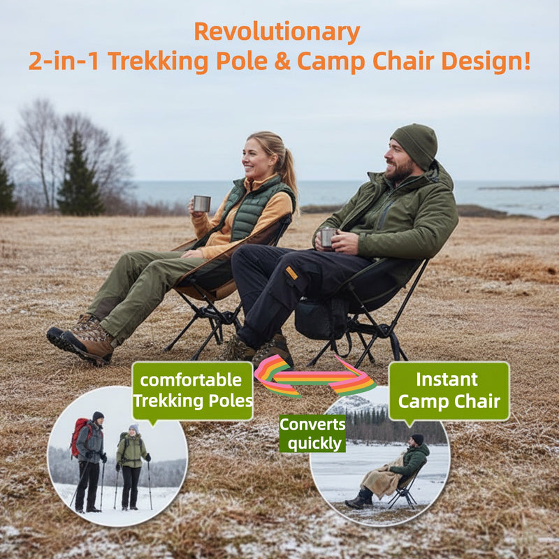 Load image into Gallery viewer, The Only Chair That Hikes With You – Converts From Trekking Poles to Camp Seat in 60 Seconds
Meet the ATEPA 2-in-1 Trekking Pole Chair