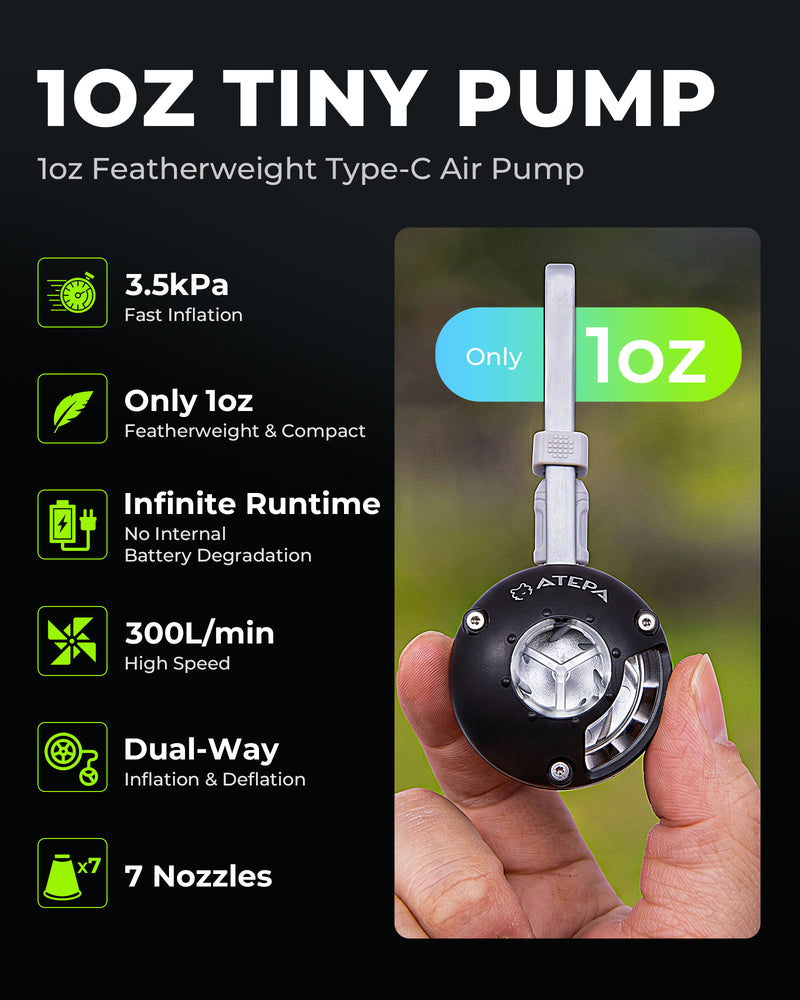 Load image into Gallery viewer, ATEPA 2-in-1 Ultra-Mini Air Pump | Only 1oz (28g) Portable Electric Pump for Inflatables, USB Powered with 7 Nozzles