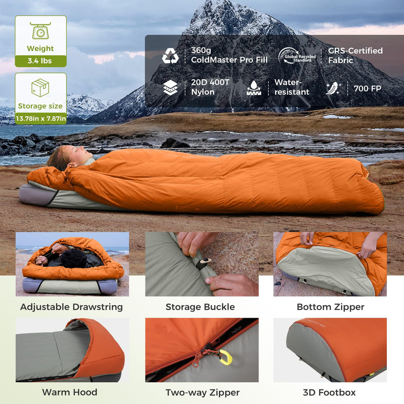 Load image into Gallery viewer, ATEPA 3-in-1 Backpacking Sleeping Bag Down Sleeping Bag 44.6°F to 10.4°F