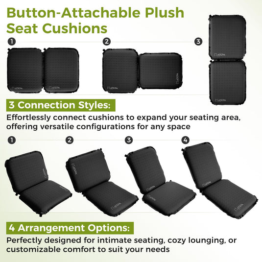 ATEPA BUBBLE 6.5 Self-Inflating Memory Foam Seat Cushion Button Attachable Plush Seat Cushions