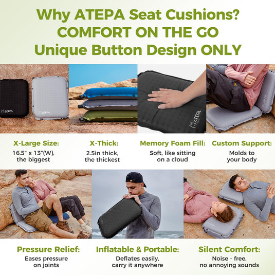 ATEPA BUBBLE 6.5 Self-Inflating Memory Foam Seat Cushion Custom Support and Silent Comfort