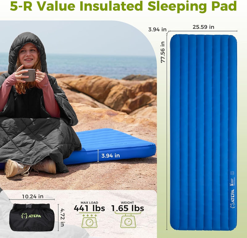 Load image into Gallery viewer, ATEPA EdgeX 5 Ultralight Sleeping Pad – R-Value 5.0, Insulated Inflatable Pad for 3-Season & Winter Backpacking