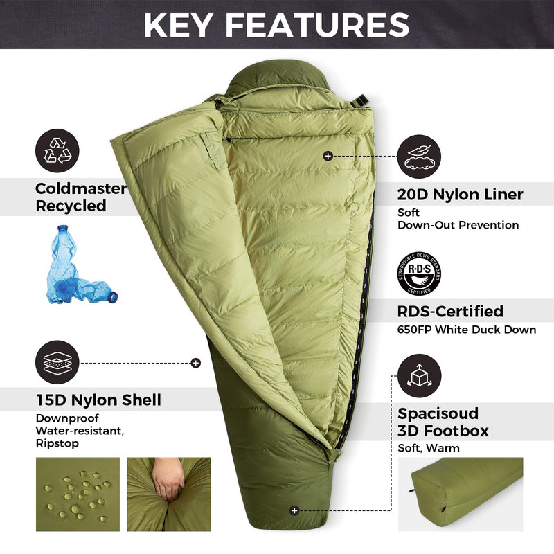 Laden Sie das Bild in Galerie -Viewer, ATEPA Elements 450 Coldmaster™ Mummy Sleeping Bag 42.8°F to 8.6°F Spacious with 650FP White Duck Down
