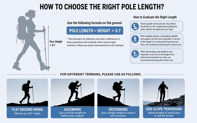 Laden Sie das Bild in Galerie -Viewer, ATEPA FLYTREK Z1 Carbon Fiber Trekking Pole, HOW TO CHOOSE THE RIGHT POLE LENGTH