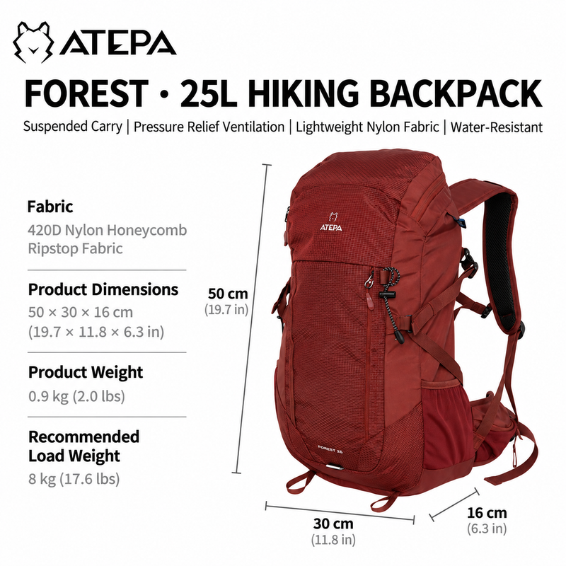 Laden Sie das Bild in Galerie -Viewer, ATEPA FOREST Day & Multi-Day Hiking Backpack – Lightweight Hydration-Ready Pack with Rain Cover - 25L