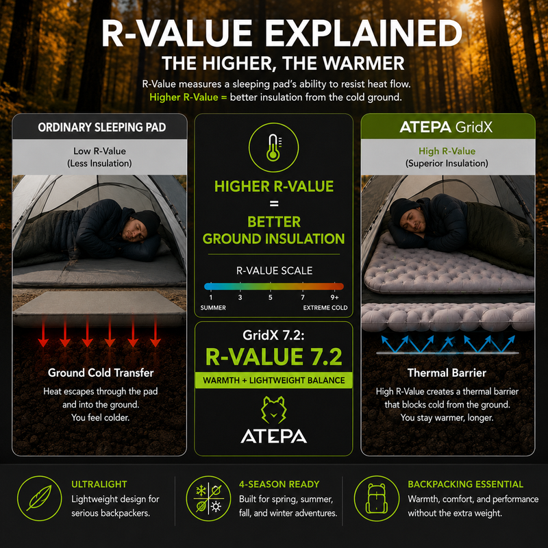 Load image into Gallery viewer, ATEPA GridX 7.2 Ultralight Insulated Sleeping Pad – R‑Value 7.2, 4‑Season Winter & Backpacking Mat
