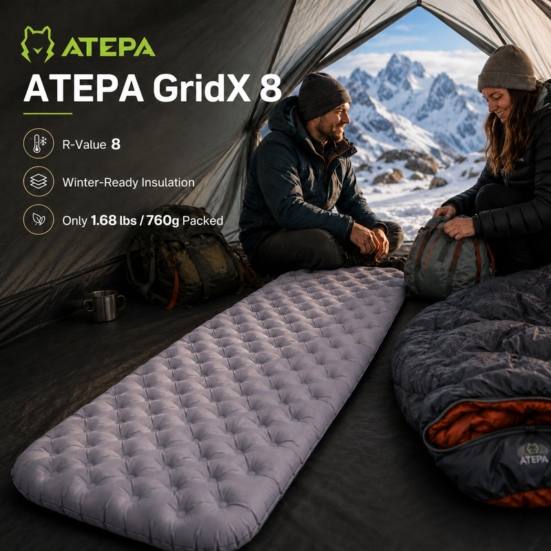 Load image into Gallery viewer, ATEPA GridX 8 Ultralight Insulated Sleeping Pad – R‑Value 8, 4‑Season Mat for Winter & Backpacking