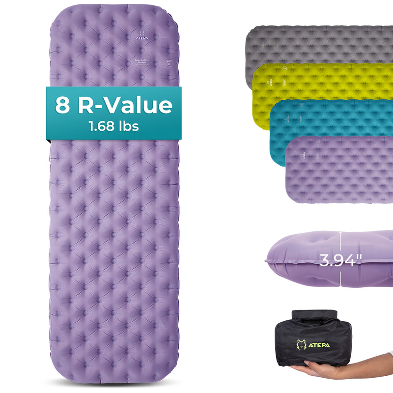 Load image into Gallery viewer, ATEPA GridX 8 Ultralight Insulated Sleeping Pad – R‑Value 8, 4‑Season Mat for Winter & Backpacking Purple