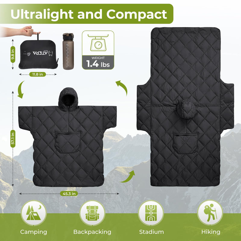 Load image into Gallery viewer, ATEPA Honcho Poncho Black for Camping Backpacking Stadium and Hiking