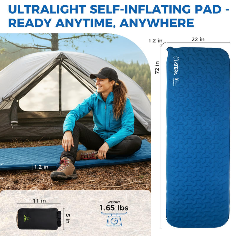 Load image into Gallery viewer, ATEPA HybridLoft 3 Ultralight Self‑Inflating Sleeping Pad – 4‑Side Compression, 3‑Season Compact Mat