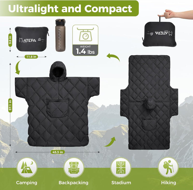 Load image into Gallery viewer, ATEPA MURANO 350 Honcho Poncho Water-resisitant Blanket Cloak Cape with Hat Black