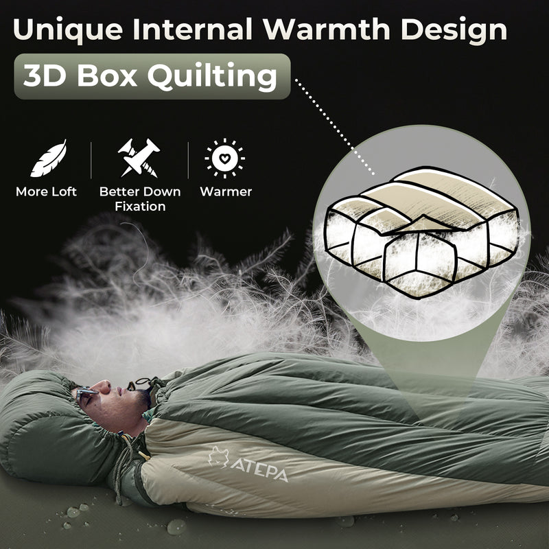 Load image into Gallery viewer, ATEPA PROMOTER 850 Ultra-Light Down Mummy Sleeping Bag 3D Box Quilting