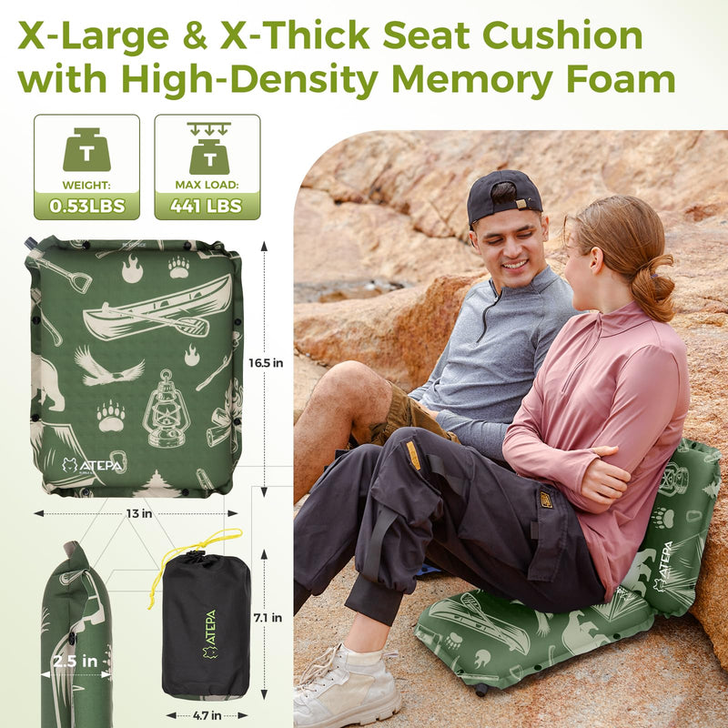 Load image into Gallery viewer, ATEPA Self-Inflating Stadium Seat Cushion - 2.5" Thick Memory Foam Pad for Bleachers, Airplane Travel, Sports & Office Chairs