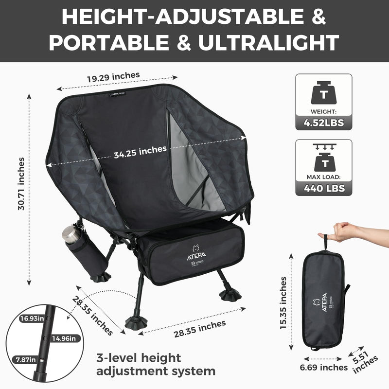 Load image into Gallery viewer, ATEPA Ultralight Backpacking Chair - 440lb Capacity, Compact Folding Camp Chair with Side Pocket for Hiking, Camping, Festivals & Outdoor Concerts