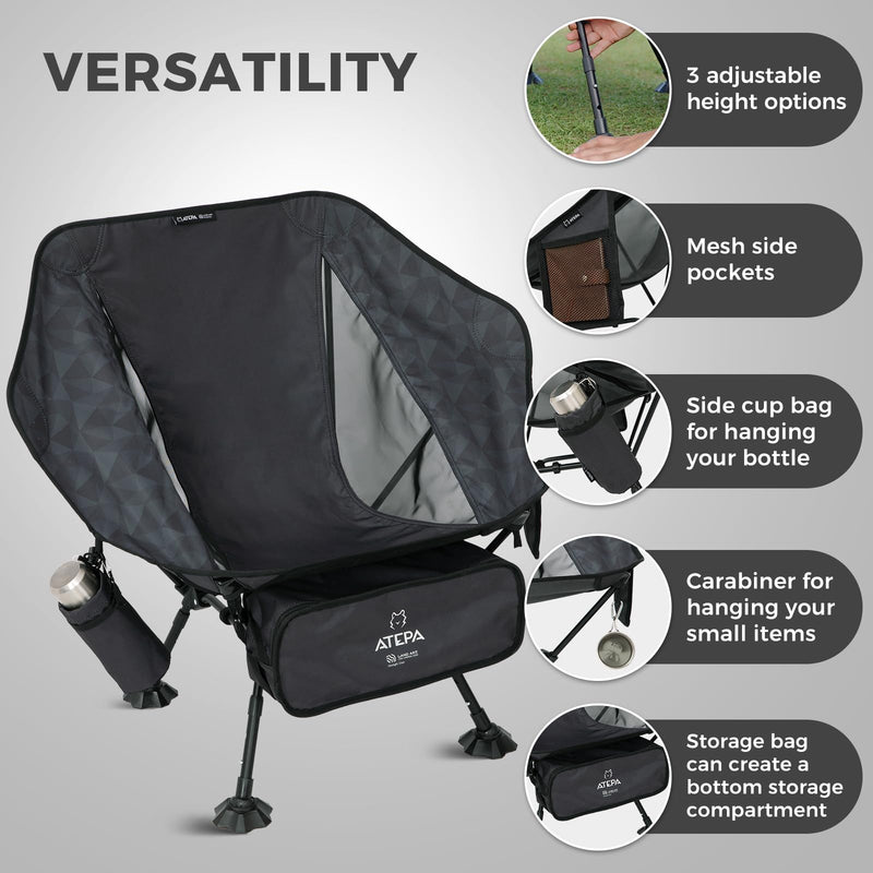 Load image into Gallery viewer, ATEPA Ultralight Backpacking Chair - 440lb Capacity, Compact Folding Camp Chair with Side Pocket for Hiking, Camping, Festivals & Outdoor Concerts