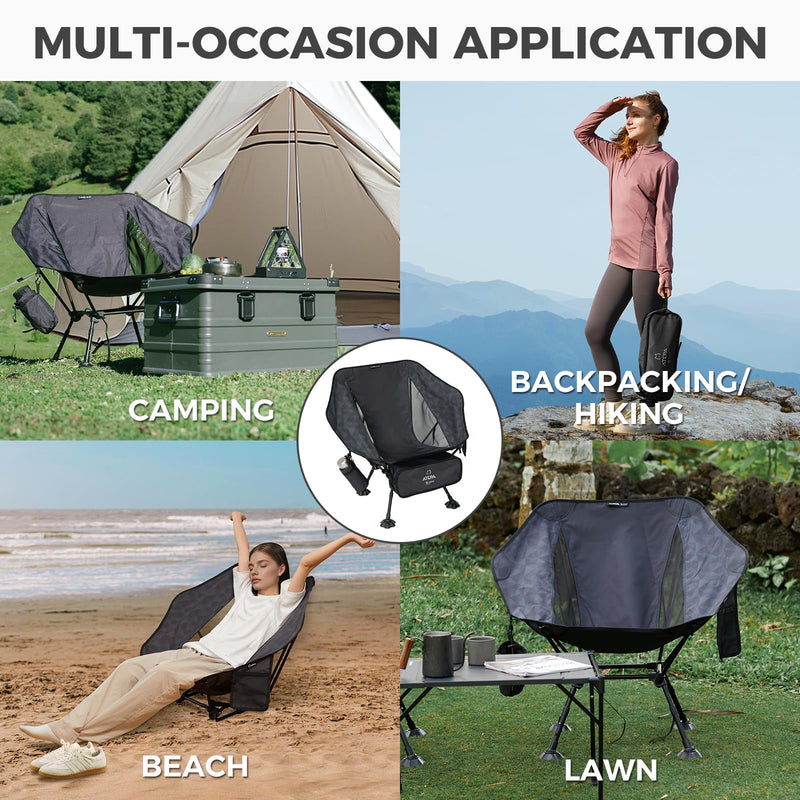 Load image into Gallery viewer, ATEPA Ultralight Backpacking Chair - 440lb Capacity, Compact Folding Camp Chair with Side Pocket for Hiking, Camping, Festivals & Outdoor Concerts