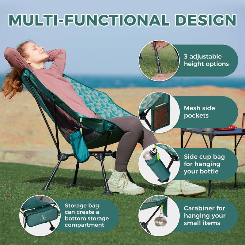 Load image into Gallery viewer, ATEPA Ultralight Backpacking Chair - 440lb Capacity, Compact Folding Camp Chair with Side Pocket for Hiking, Camping, Festivals & Outdoor Concerts