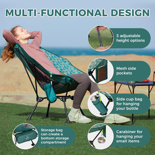 ATEPA Ultralight Backpacking Chair - 440lb Capacity, Compact Folding Camp Chair with Side Pocket for Hiking, Camping, Festivals & Outdoor Concerts