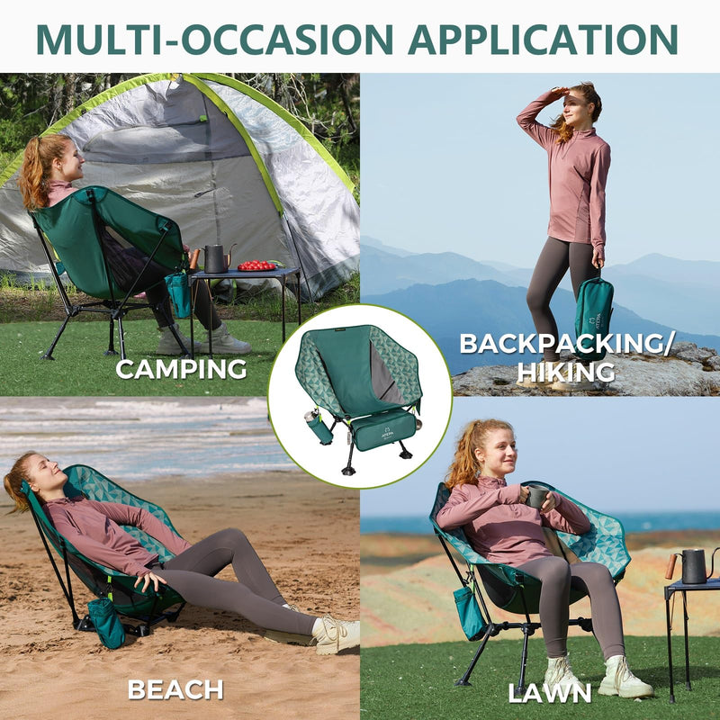 Load image into Gallery viewer, ATEPA Ultralight Backpacking Chair - 440lb Capacity, Compact Folding Camp Chair with Side Pocket for Hiking, Camping, Festivals & Outdoor Concerts