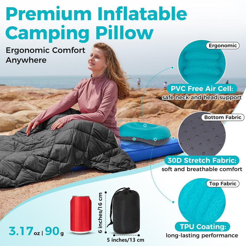 Load image into Gallery viewer, ATEPA Ultralight Inflatable Camping Pillow – Ergonomic Neck Support for Backpacking, Travel & Airplane 3-5 Sec Inflation, Leak-Proof, 90g Peacock Blue