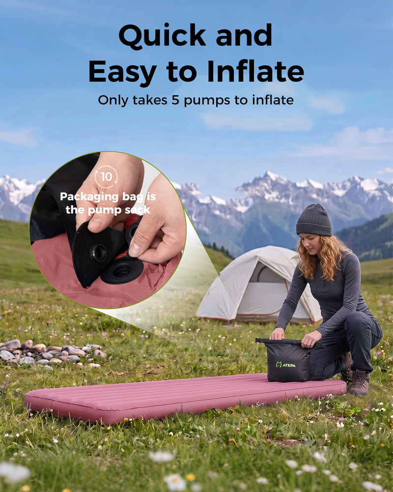 Load image into Gallery viewer, ATEPA Ultralight Insulated Inflatable Sleeping Pad R Value 6.6 Pink