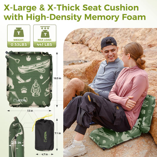 ATEPA Inflatable Stadium Seat Cushion, Self-Inflating Memory Foam Stadium Seats Bleacher Seat Chair Cushion Pad for Airplane Travel Backpacking Sports Events