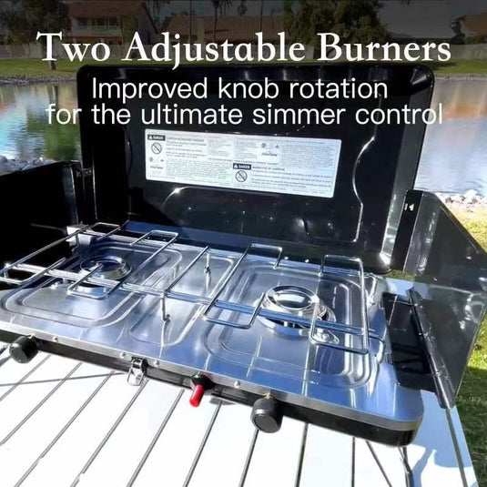 FINEFLAME Portable Gas Stove with 2 Adjustable Burners