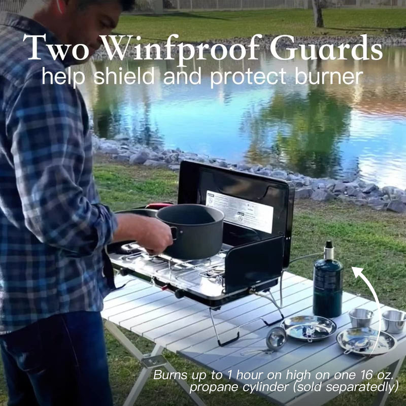 Load image into Gallery viewer, FINEFLAME Portable Gas Stove with 2 Adjustable Burners