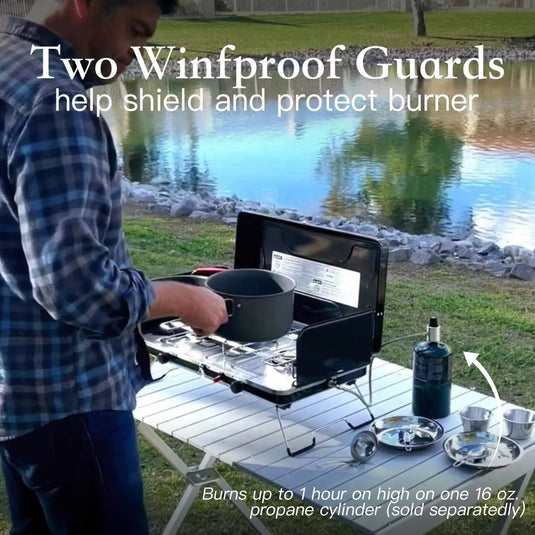 FINEFLAME Portable Gas Stove with 2 Adjustable Burners