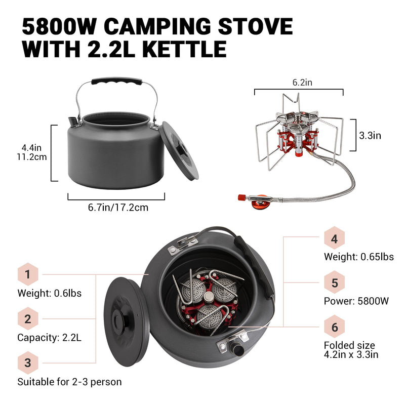 Cargue la imagen en el visor de la galería, BULIN Camping Kettle 2.2L & Burner Backpacking Stove Bundle