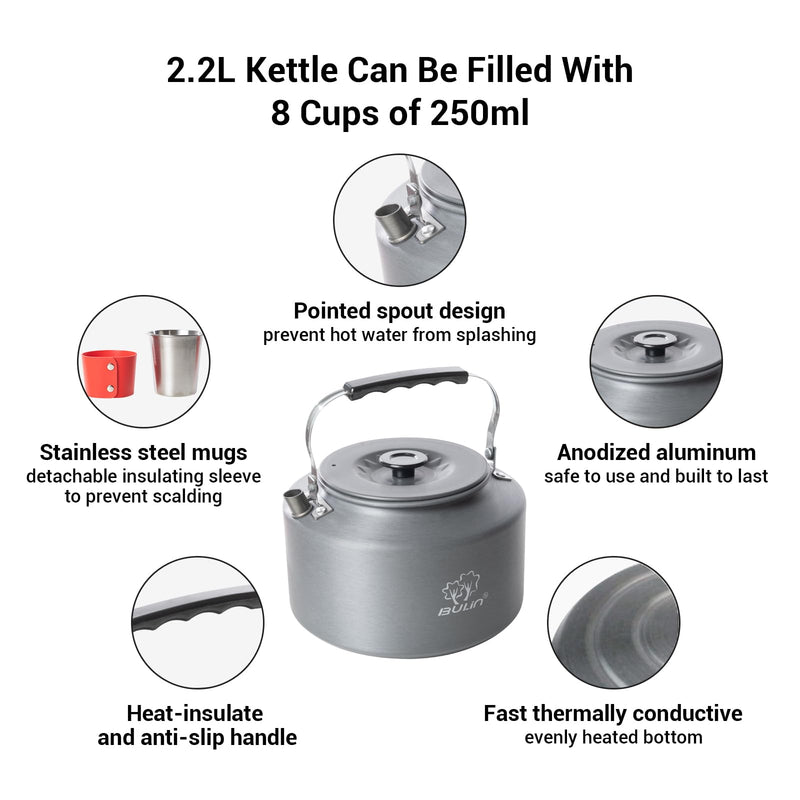 Load image into Gallery viewer, BULIN Kettle 2.2L Camping Kettle Set with 4 Cups