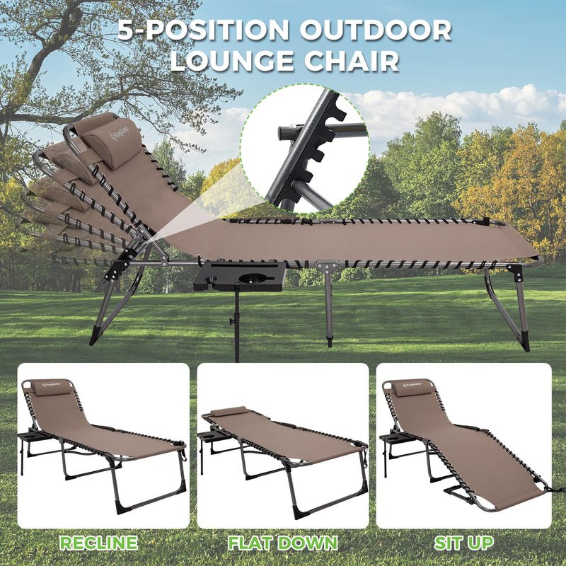 Load image into Gallery viewer, KingCamp Folding Chaise Lounge Chair with Pillow & Side Table