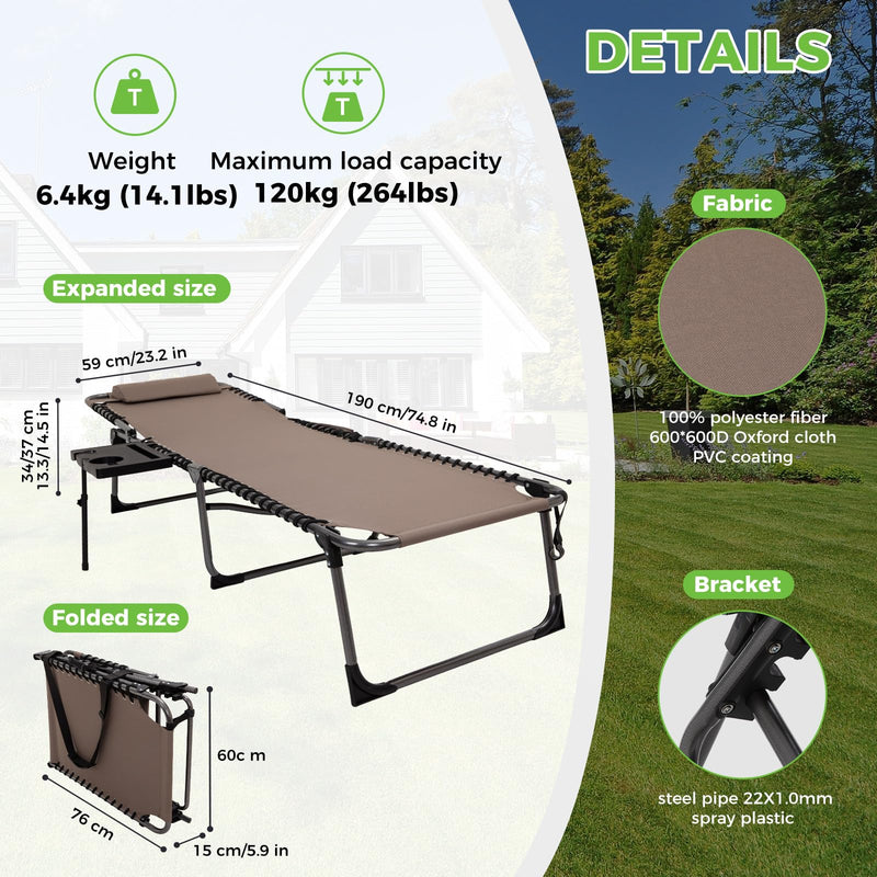 Load image into Gallery viewer, KingCamp Folding Chaise Lounge Chair with Pillow & Side Table