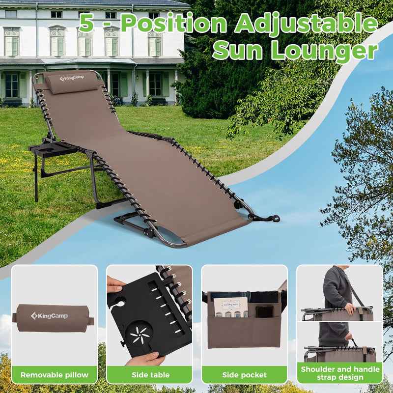Load image into Gallery viewer, KingCamp Folding Chaise Lounge Chair with Pillow & Side Table