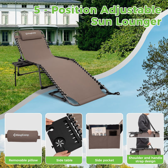 KingCamp Folding Chaise Lounge Chair with Pillow & Side Table
