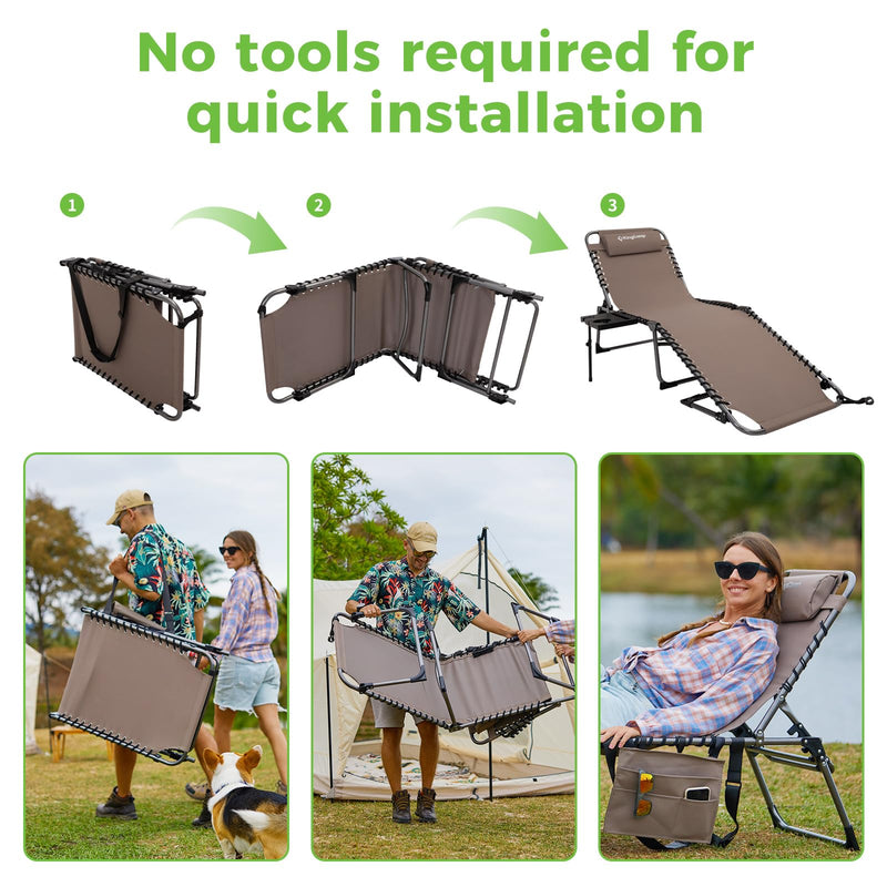 Load image into Gallery viewer, KingCamp Folding Chaise Lounge Chair with Pillow & Side Table