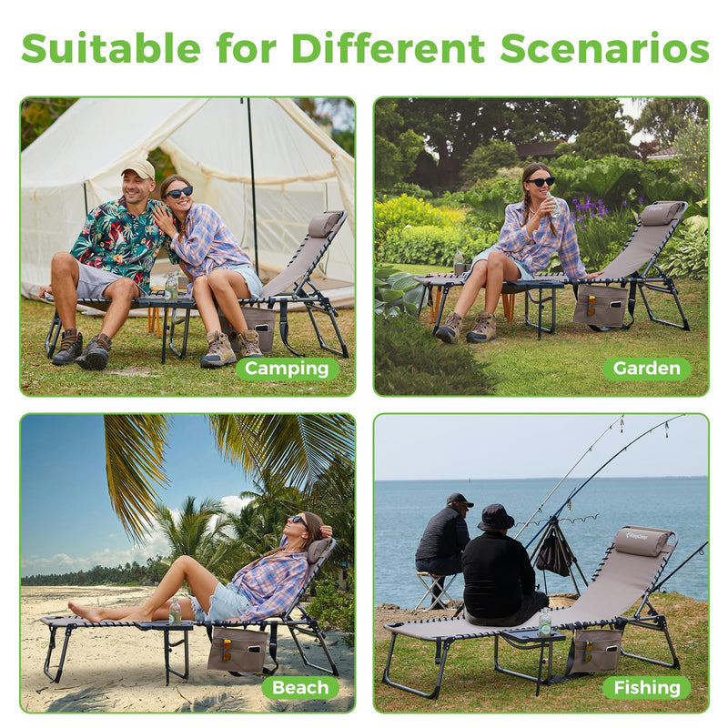 Load image into Gallery viewer, KingCamp Folding Chaise Lounge Chair with Pillow & Side Table