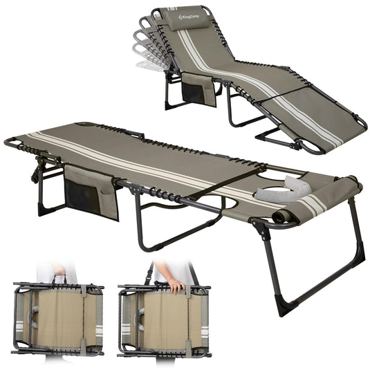 KingCamp MAGNOLIA B10 Backpack Chaise Lounge - 5-Position Adjustable Recliner with Pillow & Side Pocket