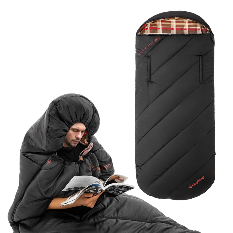 Load image into Gallery viewer, KingCamp Freespace 300 Wearable Flannel Sleeping Bag Black