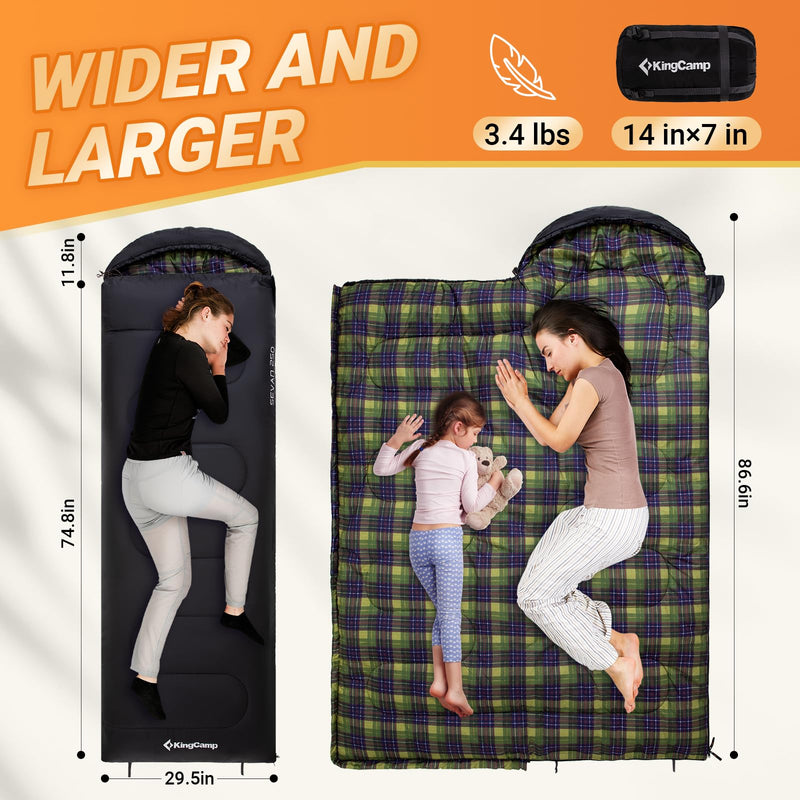 Load image into Gallery viewer, KingCamp SEVAN 250 Sleeping Bag-Envelope With Hood