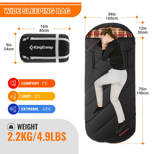 KingCamp Freespace 300 Wearable Flannel Sleeping Bag Wide and Large