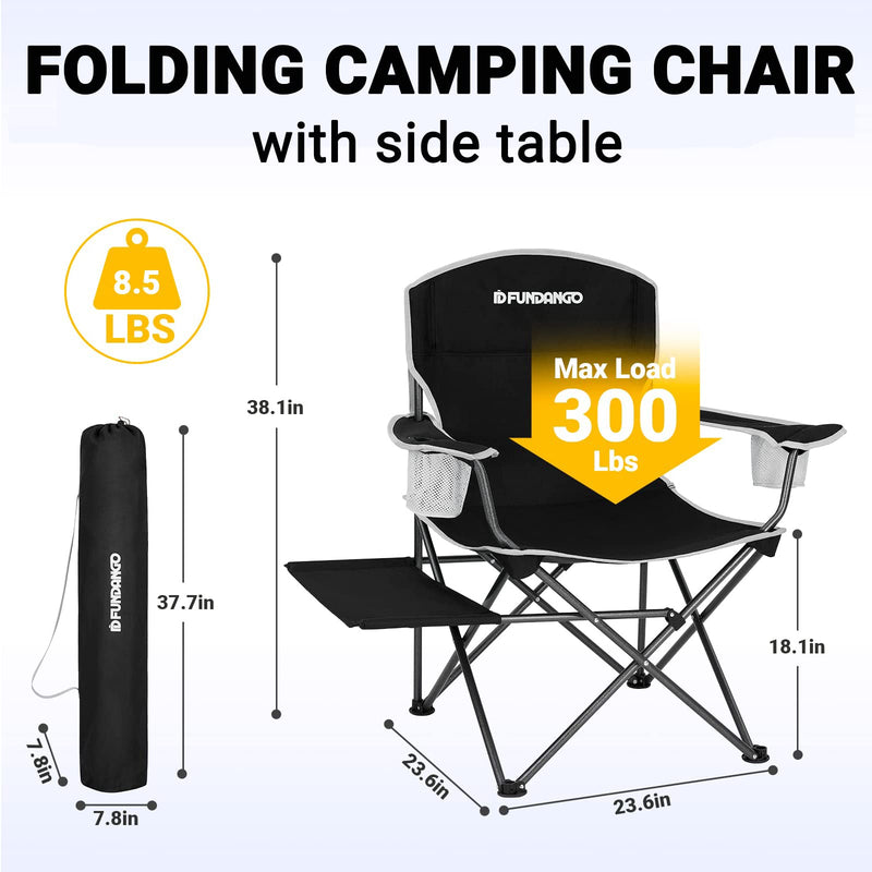 Laden Sie das Bild in Galerie -Viewer, FUNDANGO Arm Chiar Plus Spacious Armchair Folding Camping Chair with Side Table