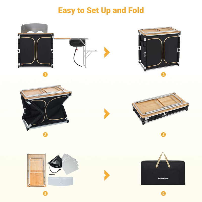 Cargue la imagen en el visor de la galería, KingCamp Outdoor Mobile Bamboo Kitchen Stand Easy to Set Up and Fold