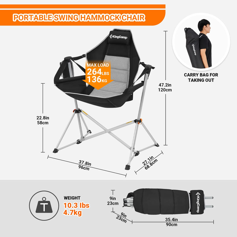 Load image into Gallery viewer, KingCamp Portable Swing Recliner Chair with Pillow Black
